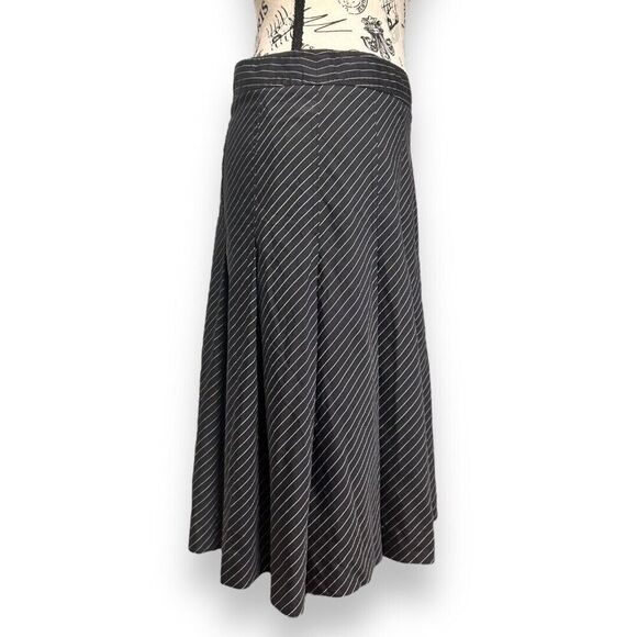 Theory 4 Black White Pinstripe Pleated A-Line Skirt Office Career Academia - Picture 3 of 8